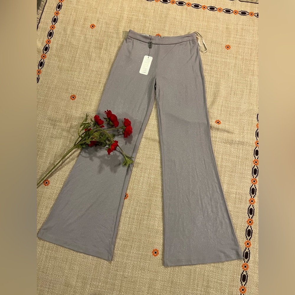 SVETLANA Pants Women Size 4 Palazzo Wide Leg Bell Bottoms Lounge Dress Gray NWT